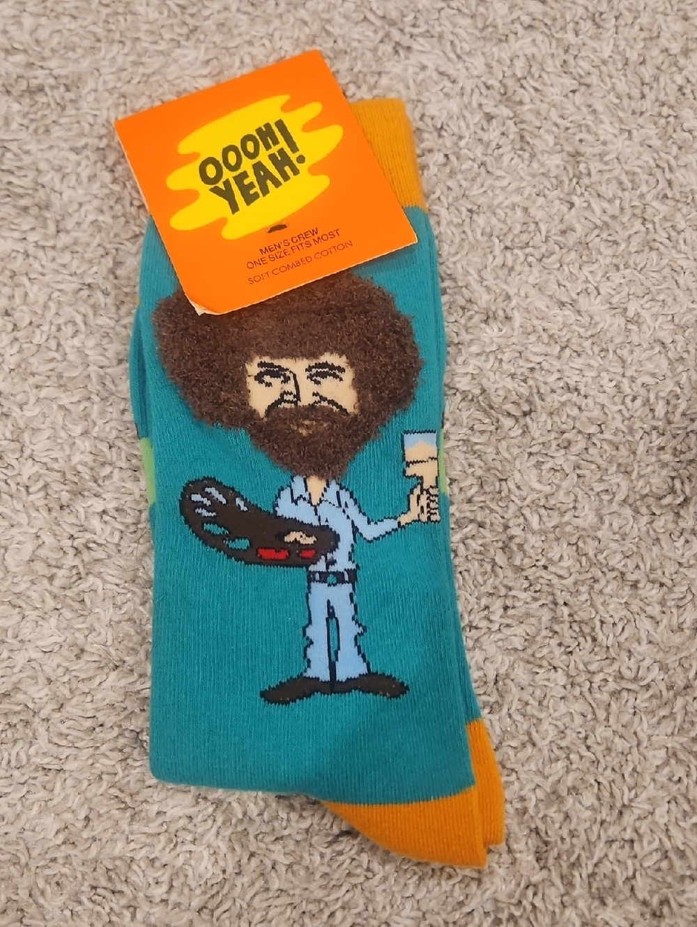 Bob Ross Teal Artist Crew Socks with Orange Accents